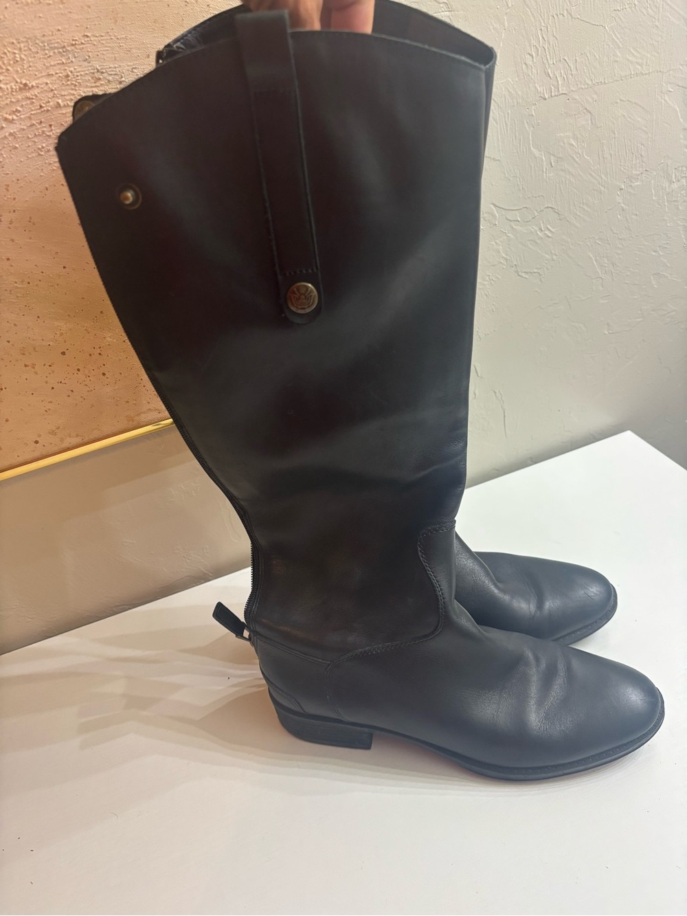 Sam Edelman Black Leather Knee-High Riding Boots